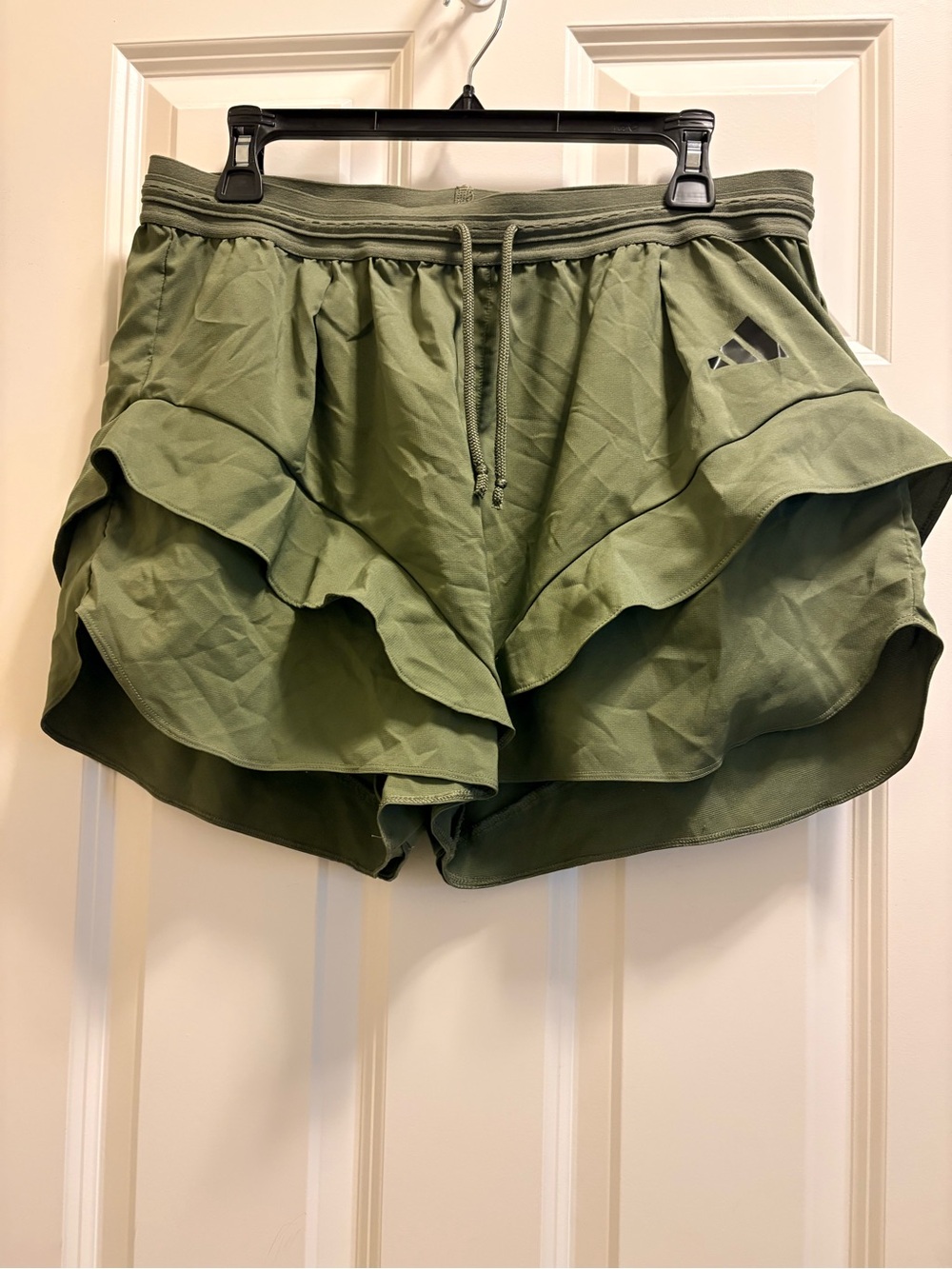 adidas Olive Ruffle Layered Athletic Shorts